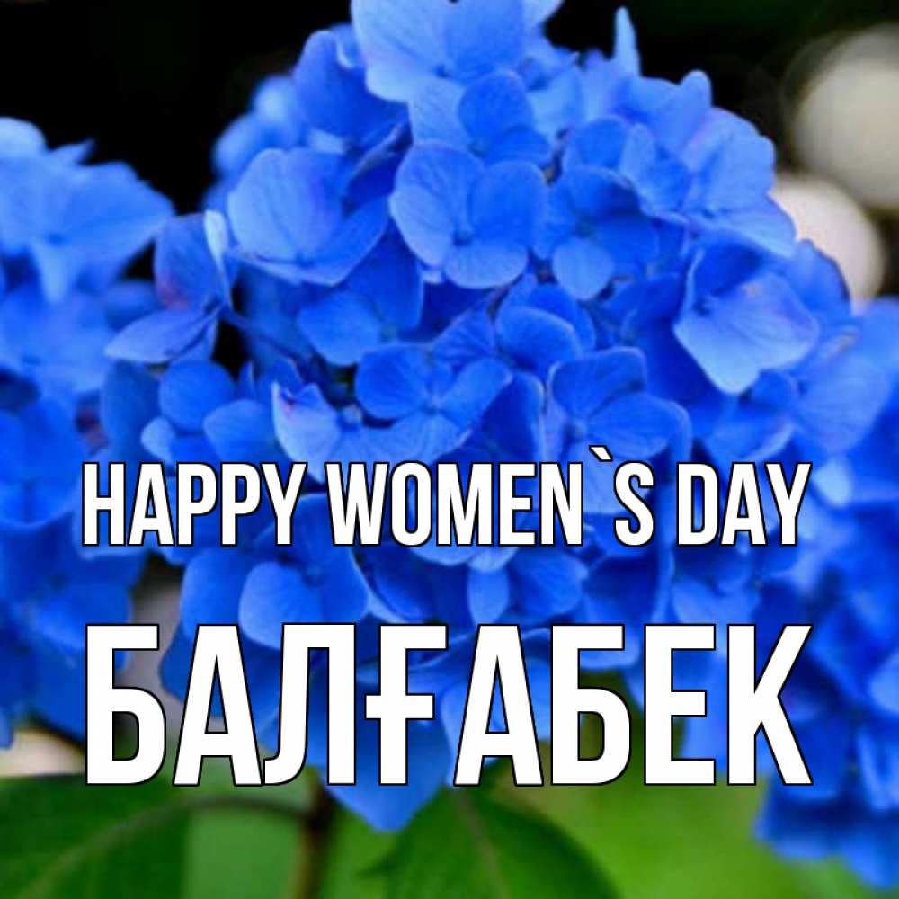 Greetings card с именем, Балғабек happy women`s day синие цветы Greetings with text for free download 